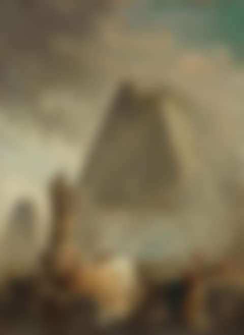 Banditti by a fountain with a statue of abundance, two pyramids beyond (preview)