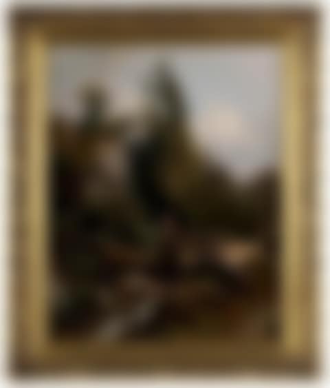 Herdsman with a Child and Goats at a Grotto (preview)