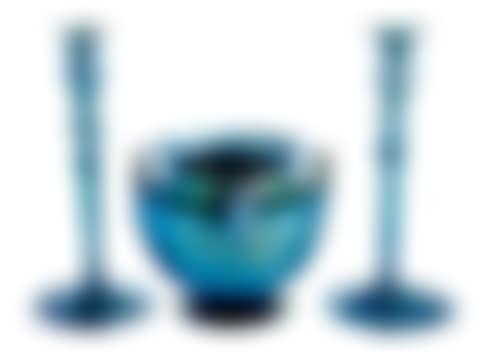 Pair Steuben Blue Aurene Candlesticks and Vase (preview)
