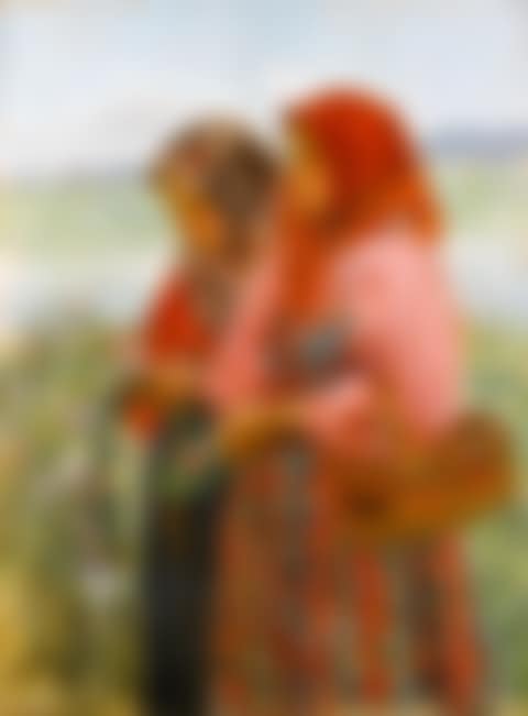 Two young girls gathering flowers (preview)