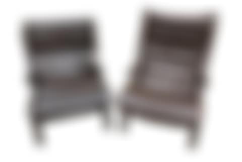 A near pair of Fastrup formed laminate leather upholstered lounge chairs (preview)