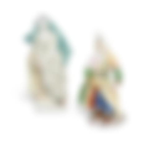 A Bow porcelain model of a classical lady standing by a pillar; a Bow porcelain model of a seated Turkish lady (preview)