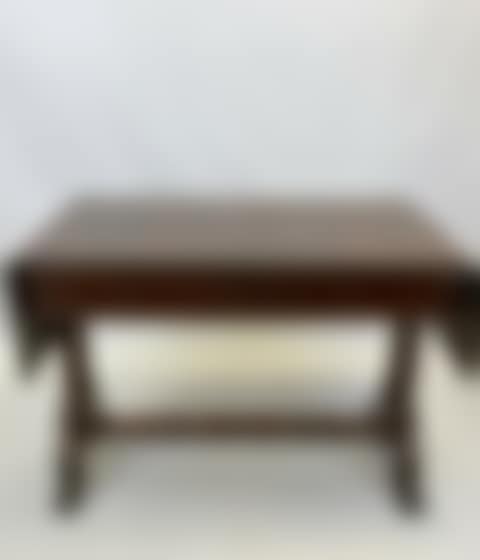 Furniture set including a natural wood table with two drawers, a wooden chair and two wooden caned chairs (preview)