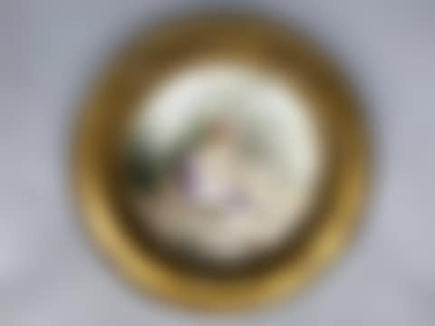 Polychrome enameled porcelain plate representing the Holy Family with Saint John the Baptist, in an architectural landscape (preview)