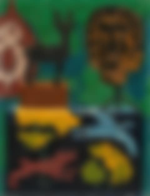 ”Stilleben P (Grüner Hintergrund, Hirsch, Kopf)” (preview)