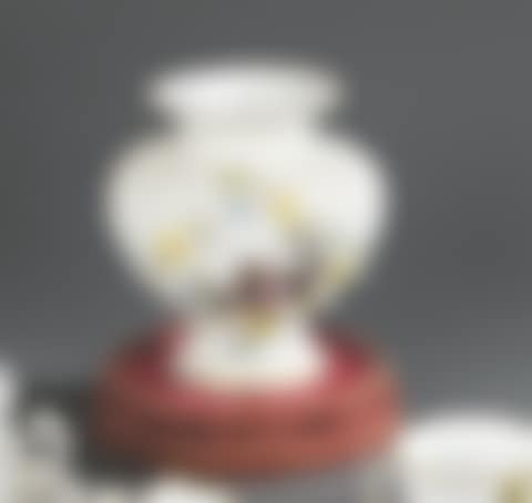 Baluster-shaped VASE decorated with white enameled flowers with polychrome decoration of actors in reserves surrounded by raised flowering branches (preview)