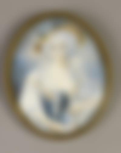 Oval MINIATURE on ivory representing the portrait of a young woman seated, dressed and hatted in Louis XVI fashion (preview)