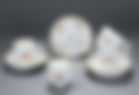 Set of four cups and their saucer with polychrome decoration of groups of fruits and bouquets of flowers (preview)