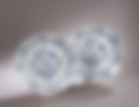 Two round dishes with contoured edge decorated in blue monochrome with onion of flowering branches (preview)
