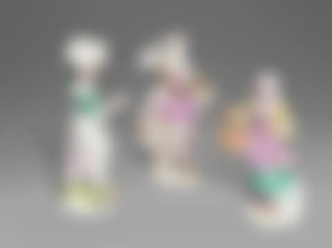 THREE MEISSEN PORCELAIN FEMALE "CRIS DE PARIS" FIGURES (preview)