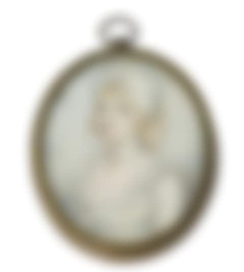 A portrait miniature of a lady wearing a white spotted dress with blue belt (preview)