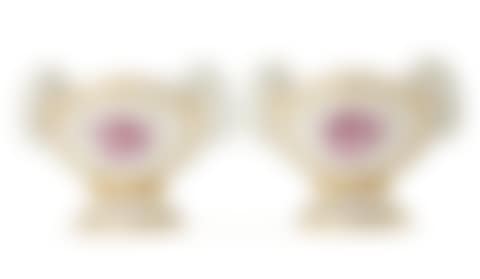 “Perle Purpur” Pair of porcelain jardinieres modelled with lions (preview)