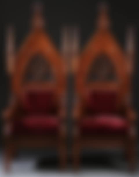 A MATCHING PAIR OF OAK NEO-GOTHIC ALTAR CHAIRS (preview)