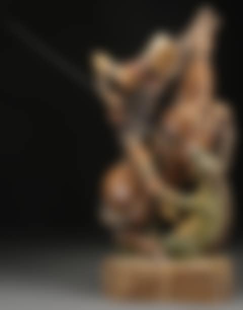 A CARVED POLYCHROME AND GILT WOOD FIGURE OF ST. GEORGE SLAYING A DRAGON (preview)
