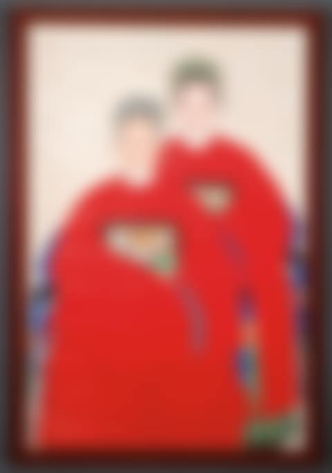 A LARGE AND COLORFUL CHINESE ANCESTRAL PORTRAIT PAINTING (preview)