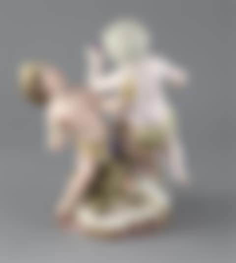 A Meissen group of two putti emblematic of Europe and America, with the figure of a crocodile beneath America (preview)
