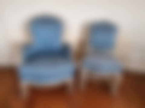 Cream and blue lacquered wood armchair (preview)