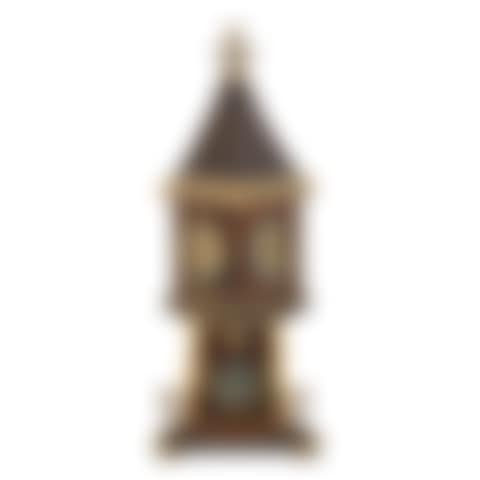 A late 19th/early 20th century German polished brass mounted and oak stained carved wood novelty tower clock and barometer compendium (preview)